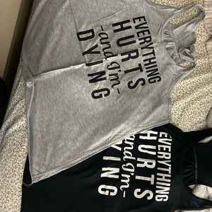 Gray and Black Graphic Tank Tops